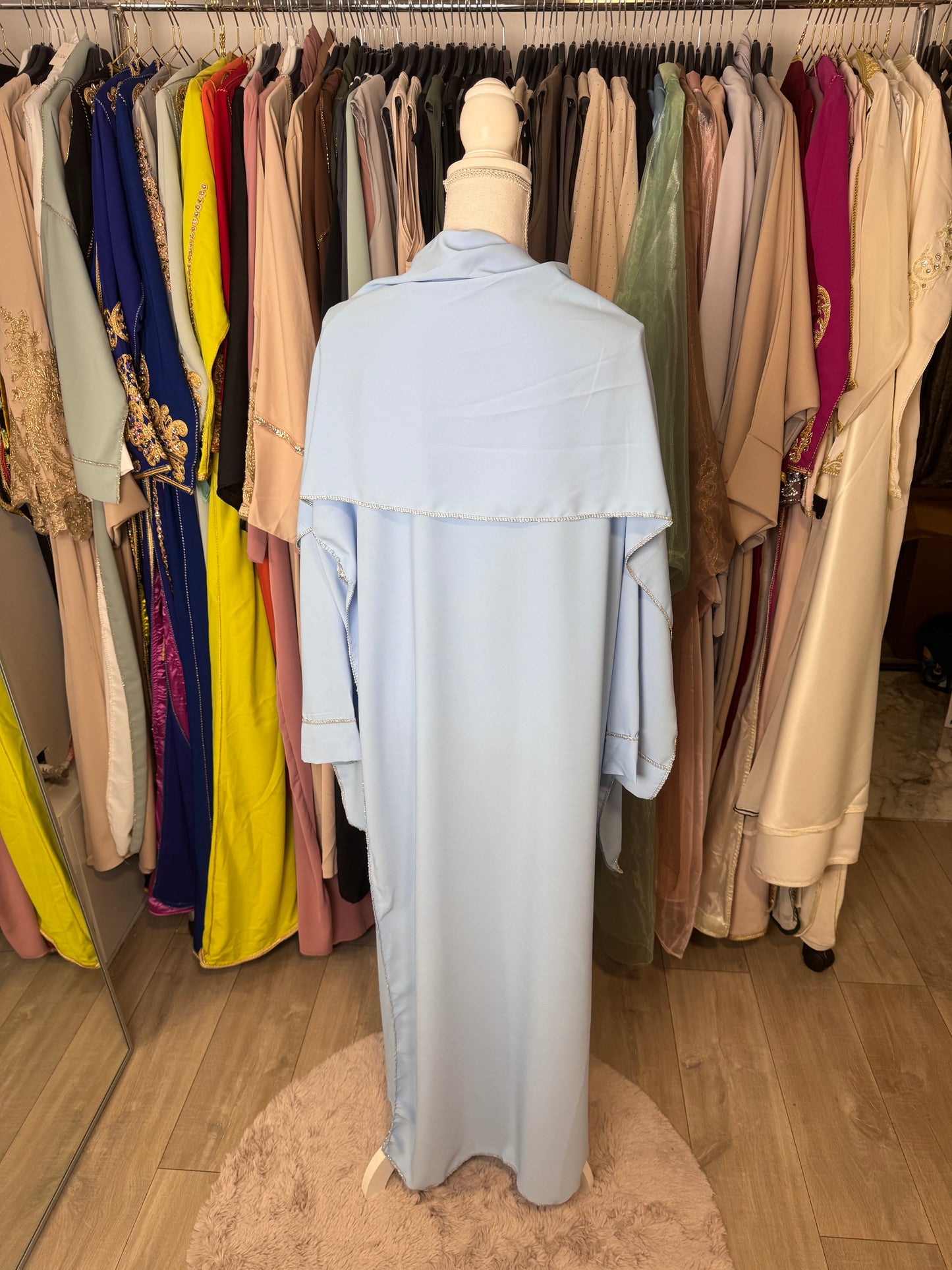 Abaya avec voile intégré bleu bebe   | #3331