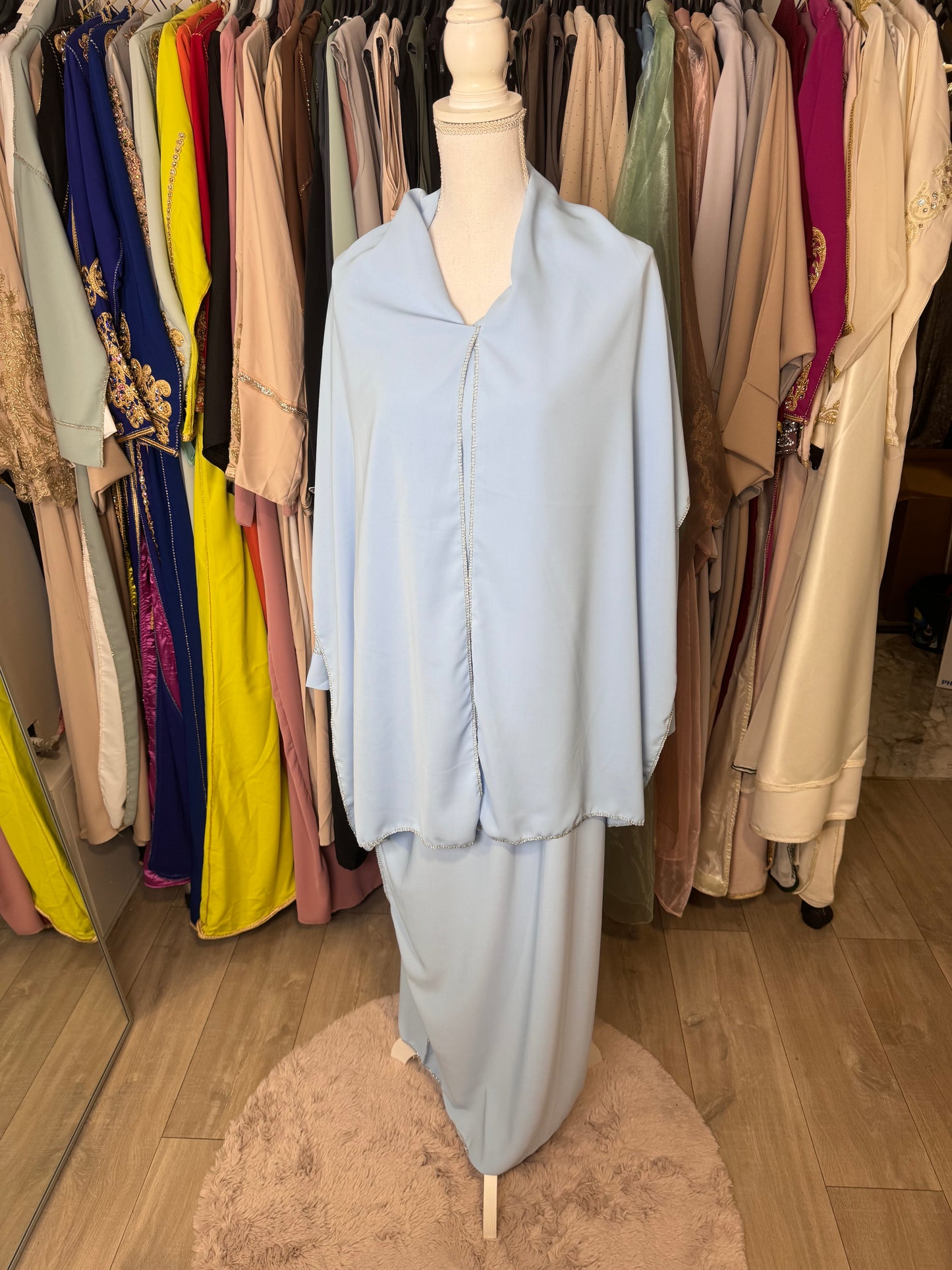 Abaya avec voile intégré bleu bebe   | #3331