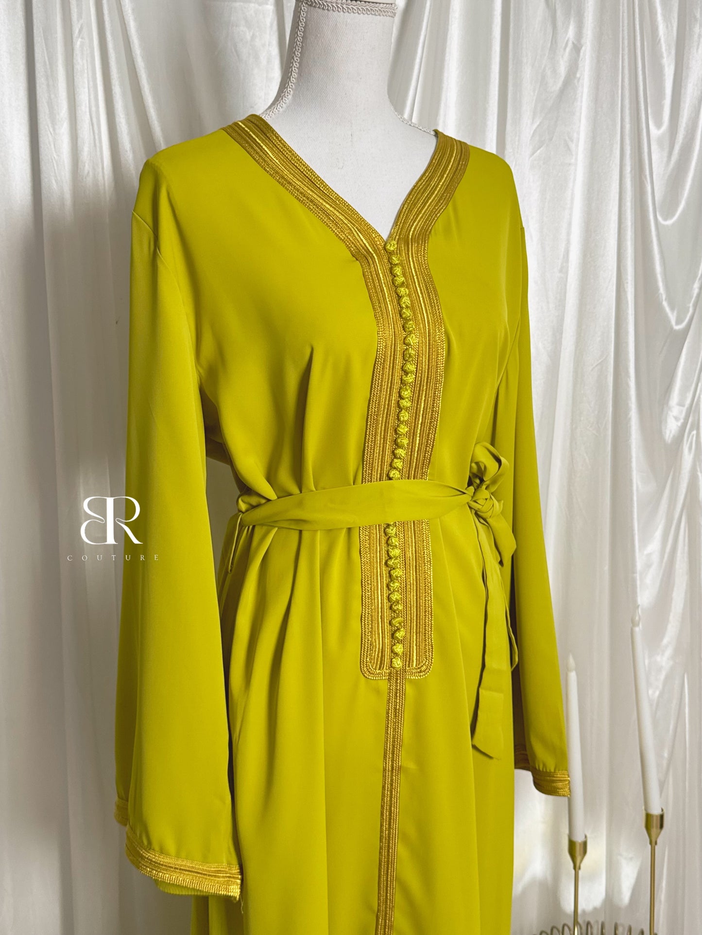 Abaya style caftan vert anis | #3313