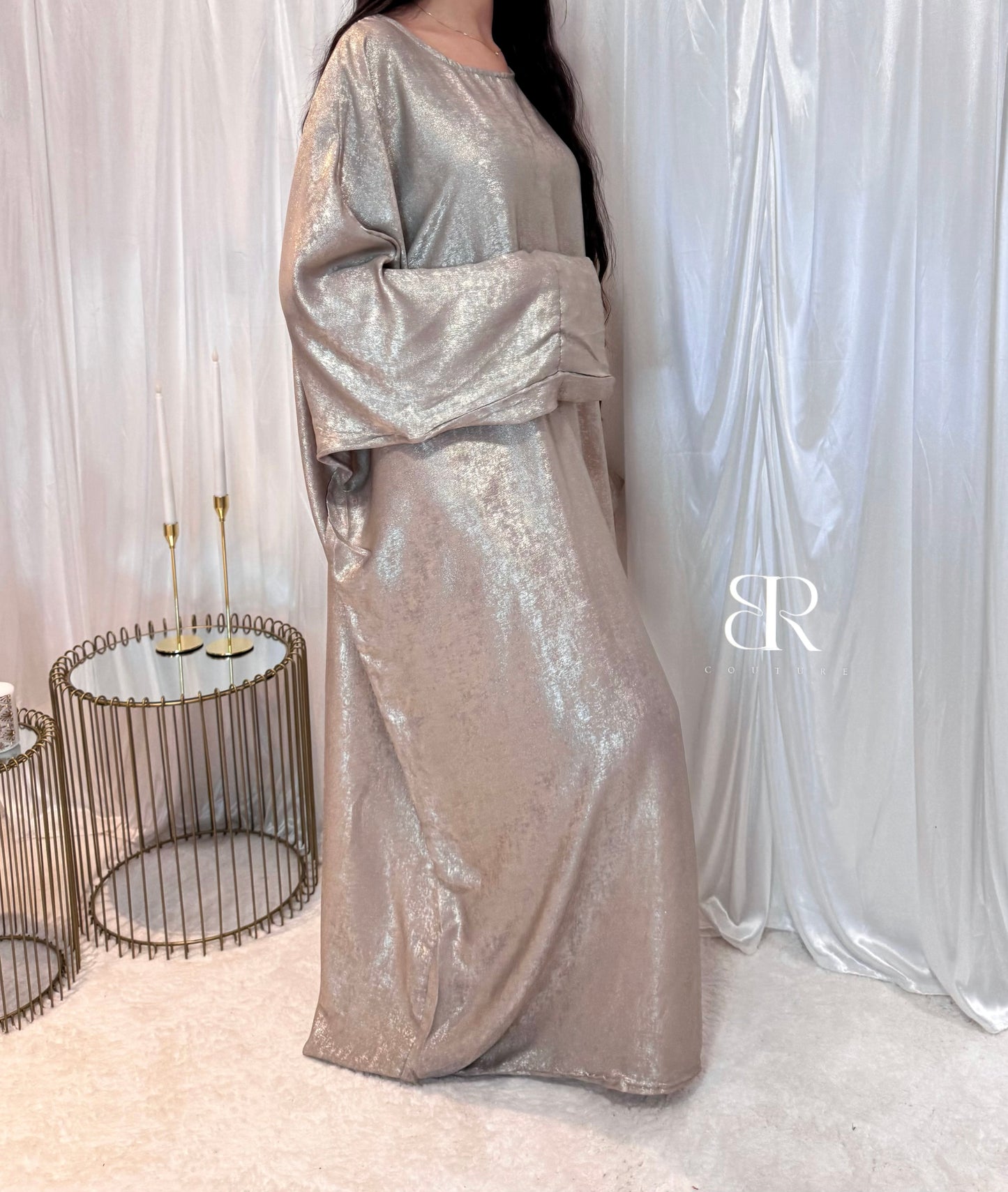 Abaya Papillon métallique nude | #3323