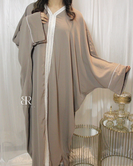 Abaya Aïd brodée taupe | #2373