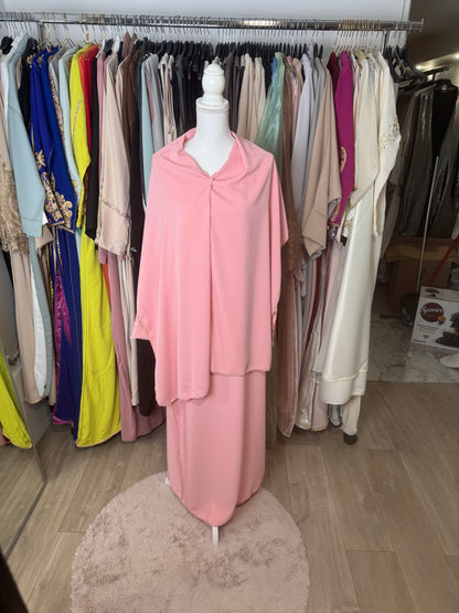 Abaya avec voile intégré rose  | #3331