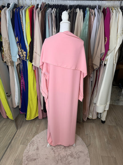 Abaya avec voile intégré rose  | #3331