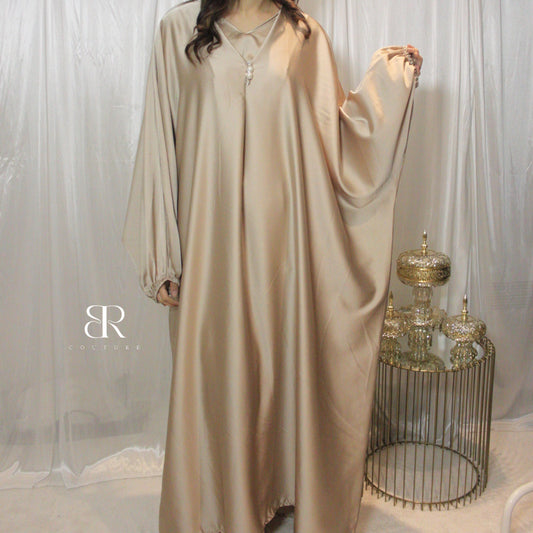 Abaya papillon à broche perlée nude | #2384